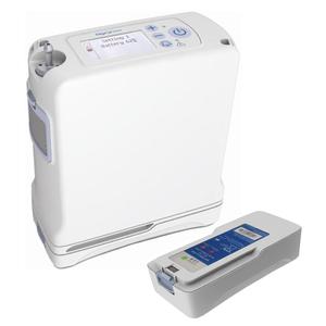 Portable oxygen concentrator with digital display and control panel on white background