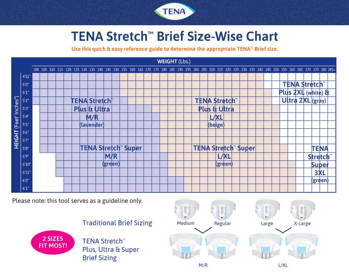 TENA Stretch Plus Incontinence Brief, Moderate Absorbency, Unisex, Large/X-Large