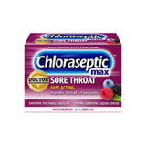 Chloraseptic Max sore throat lozenges box, wild berries flavor, 15 count, pain relief.