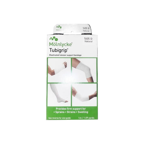 Mölnlycke Tubigrip elastic tubular support bandage box for sprains, strains, swelling, size D