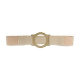 Beige medical ostomy belt with circular plastic support for stoma bag security