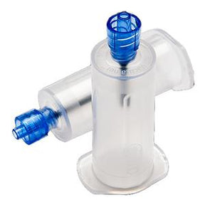Medical breathing filter with transparent body and blue connectors, essential respiratory supply