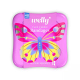 Welly flex fabric bandages assorted 48 count in pink butterfly tin packaging
