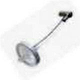 Close-up of a stainless steel medical ladle with a long handle on a white background