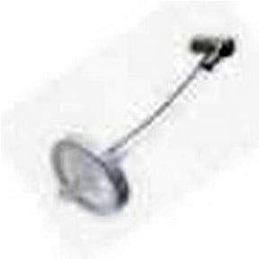 Close-up of a stainless steel medical ladle with a long handle on a white background
