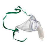 Clear adult nebulizer mask with green elastic strap for respiratory therapy