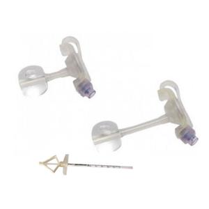 Two transparent gastrostomy tube attachments and a medical tube for enteral feeding