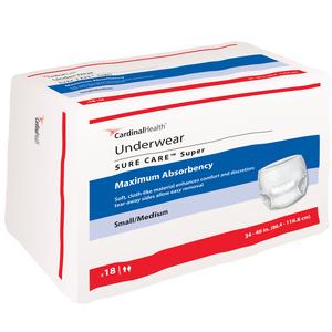 Cardinal Health, Underwear, Sure Care Super, Small/medium, 34" - 46"