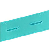 Close-up of a turquoise medical support strap with two oval openings