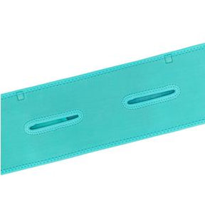 Close-up of a turquoise medical support strap with two oval openings