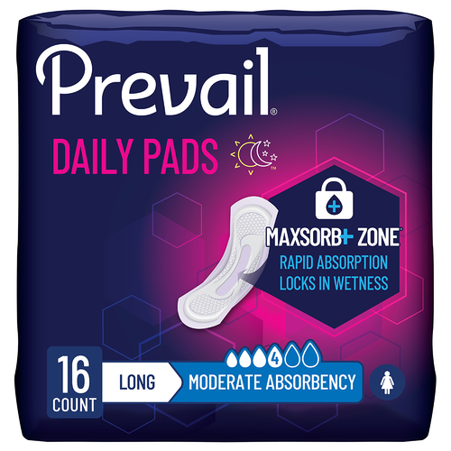 Prevail Incontinence & Postpartum Bladder Control Pads for Women, Moderate Absorbency, Long Length