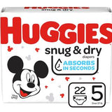 Huggies Snug & Dry diapers size 5 box with Mickey Mouse, 22 count, absorbs in seconds