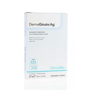 DermaGinate/Ag alginate dressing with antibacterial silver, 2x2 inch box, for wound care