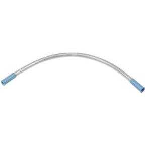 Flexible medical catheter tube with blue connectors on both ends, isolated on white background
