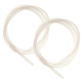 Two coiled clear medical tubing replacement hoses on white background