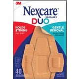 Nexcare DUO assorted bandages box, 40 count, strong hold and gentle removal features