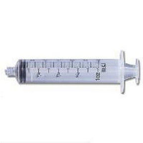 Transparent medical syringe with clear measurement markings on white background
