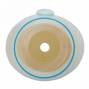 Round ostomy barrier with adhesive ring for medical stoma care