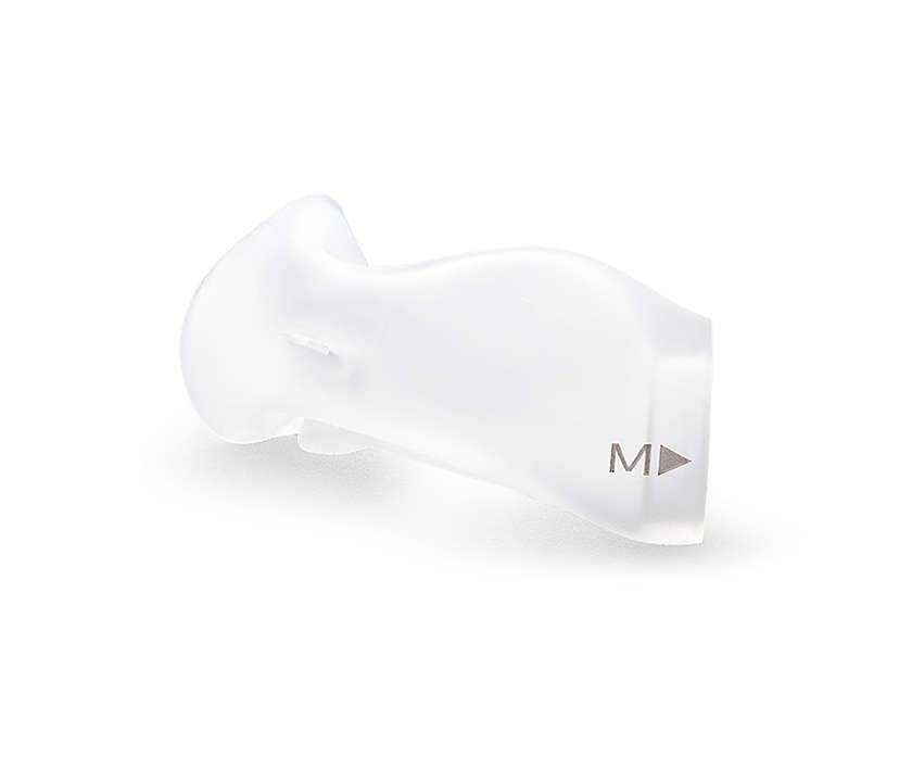 Transparent silicone CPAP mask cushion in medium size on white background