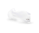 Transparent silicone CPAP mask cushion in medium size on white background