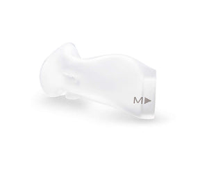 Transparent silicone CPAP mask cushion in medium size on white background