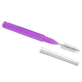 Purple medical cleaning brush with protective cap for home medical supplies