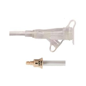 Medical IV extension set with luer lock connector and transparent tubing