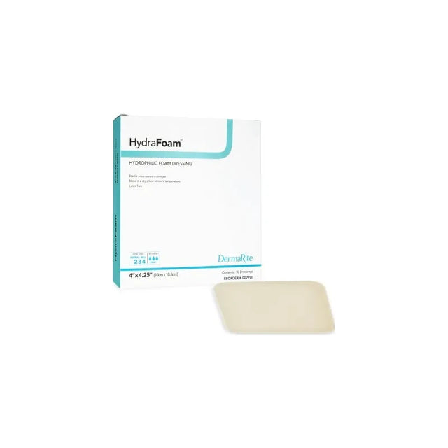 HydraFoam hydrophilic foam dressing box with wound care bandage pad in front