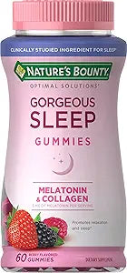Nature's Bounty Gorgeous Sleep Gummies bottle with melatonin and collagen, berry flavor