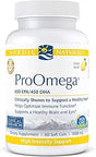 Nordic Naturals ProOmega fish oil supplement bottle with lemon flavor, 60 soft gels, 1000 mg.
