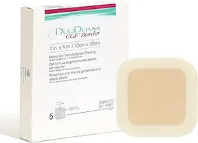 DuoDERM CGF Border hydrocolloid wound dressing pad and packaging, 4x4 inch, medical supply