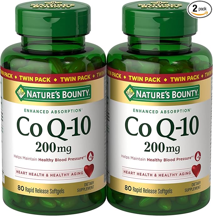 Nature's Bounty CoQ10 200mg twin pack, 80 softgels dietary supplement bottles
