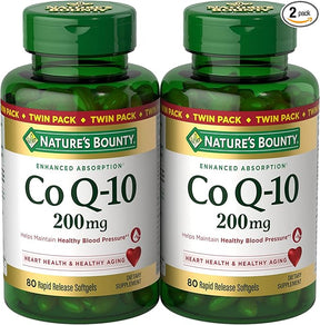Nature's Bounty CoQ10 200mg twin pack, 80 softgels dietary supplement bottles