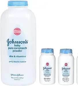 Johnson's baby pure cornstarch powder with aloe and vitamin E, moisture-absorbing bottles