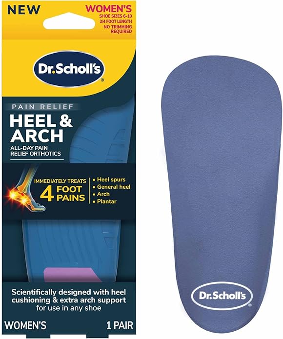 Women's heel and arch pain relief orthotic insole for foot pain, Dr. Scholl's packaging.