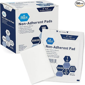 Non-adherent sterile wound pads 3x4 inch, 100 pack, individually wrapped medical supplies