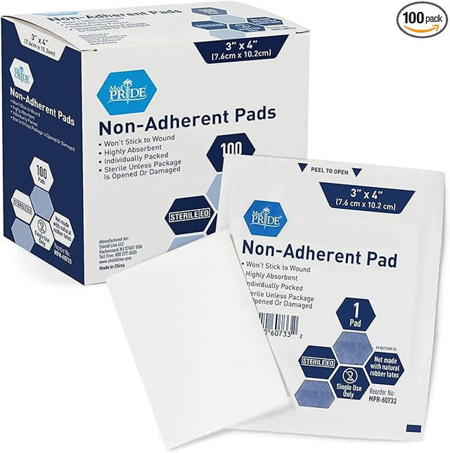 Non-adherent sterile wound pads 3x4 inch, 100 pack, individually wrapped medical supplies