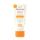Aveeno Protect + Hydrate SPF 30 sunscreen tube, broad-spectrum UVA/UVB, 3 oz size