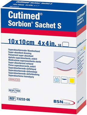 Cutimed Sorbion Sachet S super-absorbent wound dressing 10x10cm box medical supplies