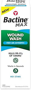 Box of Bactine Max wound wash first aid antiseptic, kills germs, no sting, 8 oz bottle