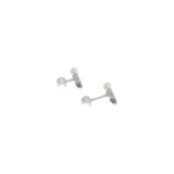 Pair of transparent medical tube connectors with purple tips on white background