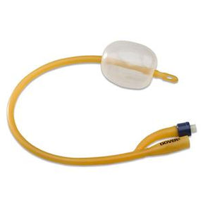 Latex Foley urinary catheter with inflation balloon and Dover branding, medical supply product