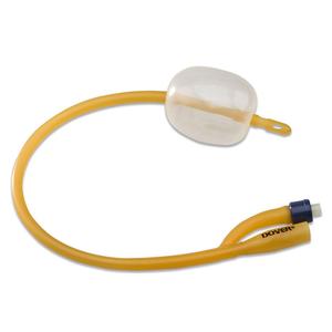 Latex Foley urinary catheter with inflation balloon and Dover branding, medical supply product