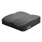 Ergonomic black wheelchair cushion with contoured design for pressure relief and comfort