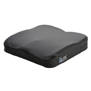 Ergonomic black wheelchair cushion with contoured design for pressure relief and comfort