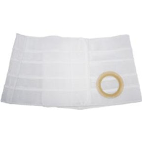White ostomy support belt with beige stoma ring for medical supplies