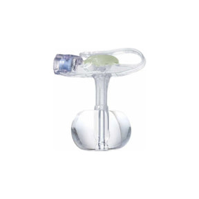 Transparent low-profile gastrostomy feeding tube on white background