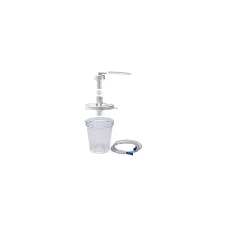 Medical suction canister set with lid and tubing on white background