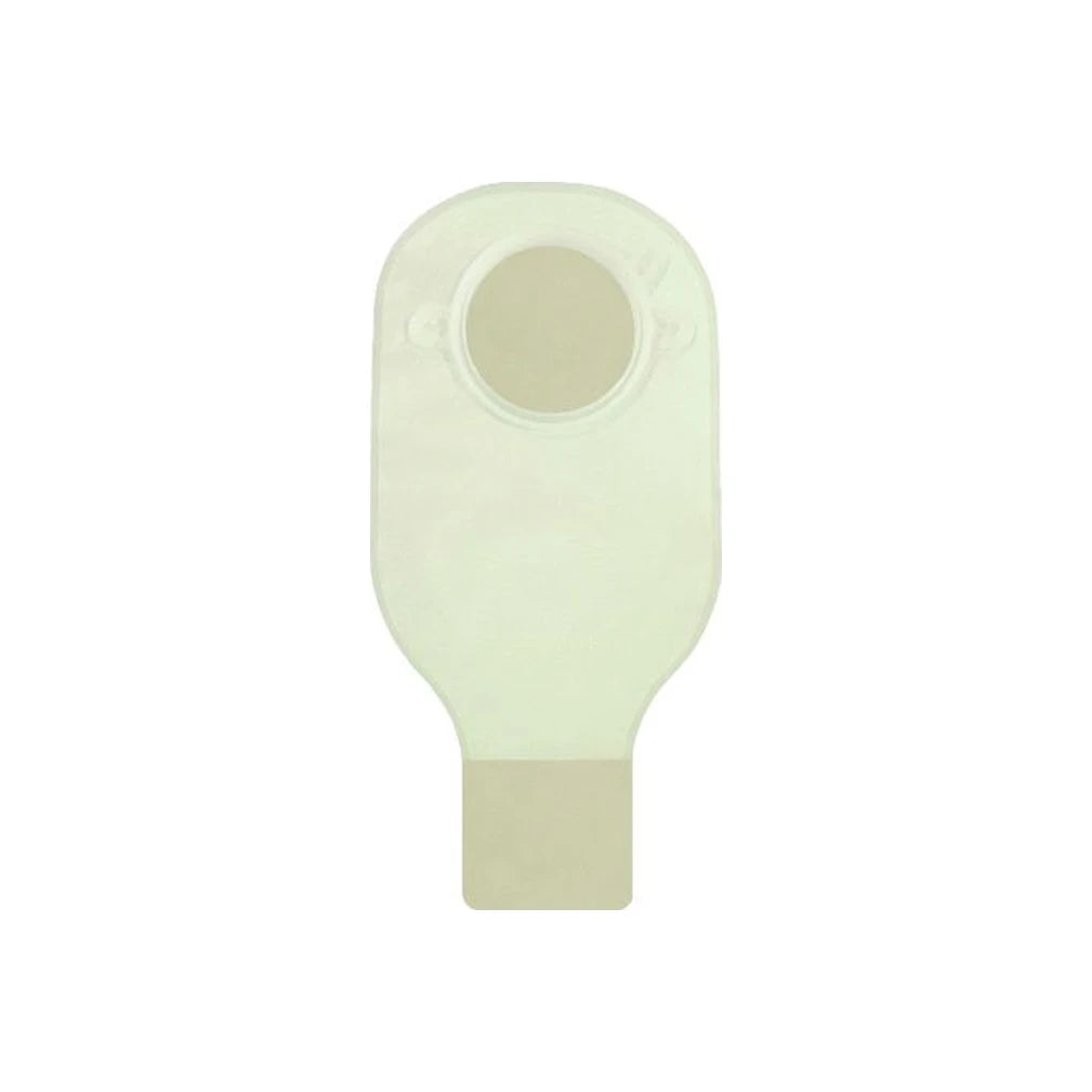 Transparent ostomy pouch with adhesive barrier for stoma care, medical supply product