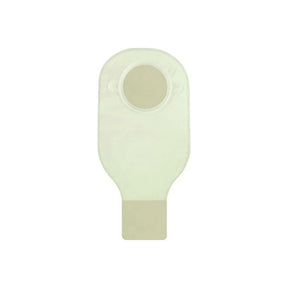 Transparent ostomy pouch with adhesive barrier for stoma care, medical supply product